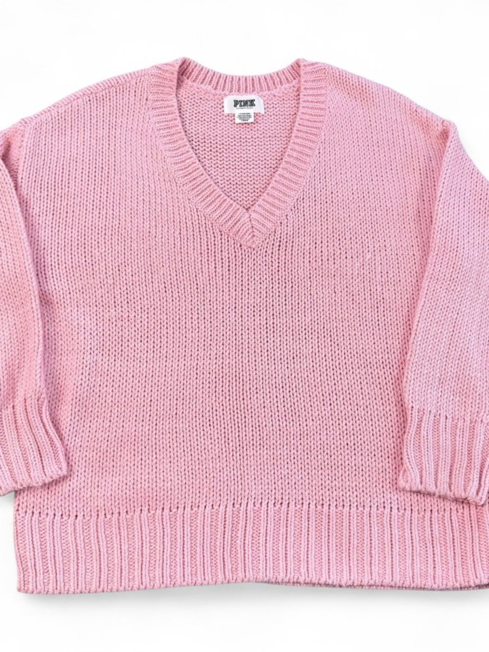 Victoria's Secret Pink Knit Pullover Sweater Women's L Ribbed Trim